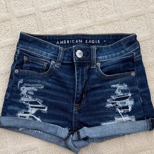 American Eagle Outfitters Women's Distressed Denim Shorts - Dark Blue